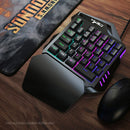 Teclado gamer ergonômico para uso com uma só mão, design compacto de 35 teclas, iluminação RGB, alimentação USB, teclas de película fina para uma experiência de jogo aprimorada.
