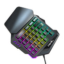 Teclado gamer ergonômico para uso com uma só mão, design compacto de 35 teclas, iluminação RGB, alimentação USB, teclas de película fina para uma experiência de jogo aprimorada.