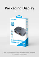 Divisor HDMI 2.1 Vention 8K 60Hz 4K120Hz Bidirecional 2 entradas 1 saída para TV Xiaomi Xbox PS4 5 Monitor compatível com HDMI