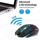 Mouse sem fio Bluetooth 2.4G recarregável com retroiluminação LED RGB de 7 cores, design ergonômico para jogos em computadores, laptops e iPads.