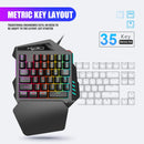 Teclado gamer ergonômico para uso com uma só mão, design compacto de 35 teclas, iluminação RGB, alimentação USB, teclas de película fina para uma experiência de jogo aprimorada.