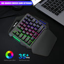 Teclado gamer ergonômico para uso com uma só mão, design compacto de 35 teclas, iluminação RGB, alimentação USB, teclas de película fina para uma experiência de jogo aprimorada.