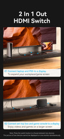 Divisor HDMI 2.1 Vention 8K 60Hz 4K120Hz Bidirecional 2 entradas 1 saída para TV Xiaomi Xbox PS4 5 Monitor compatível com HDMI