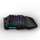 Teclado gamer ergonômico para uso com uma só mão, design compacto de 35 teclas, iluminação RGB, alimentação USB, teclas de película fina para uma experiência de jogo aprimorada.