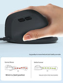 Mouse RGB vertical com fio para destros, mouse gamer ergonômico de 1600 DPI, USB óptico, confortável para o pulso, para PC.